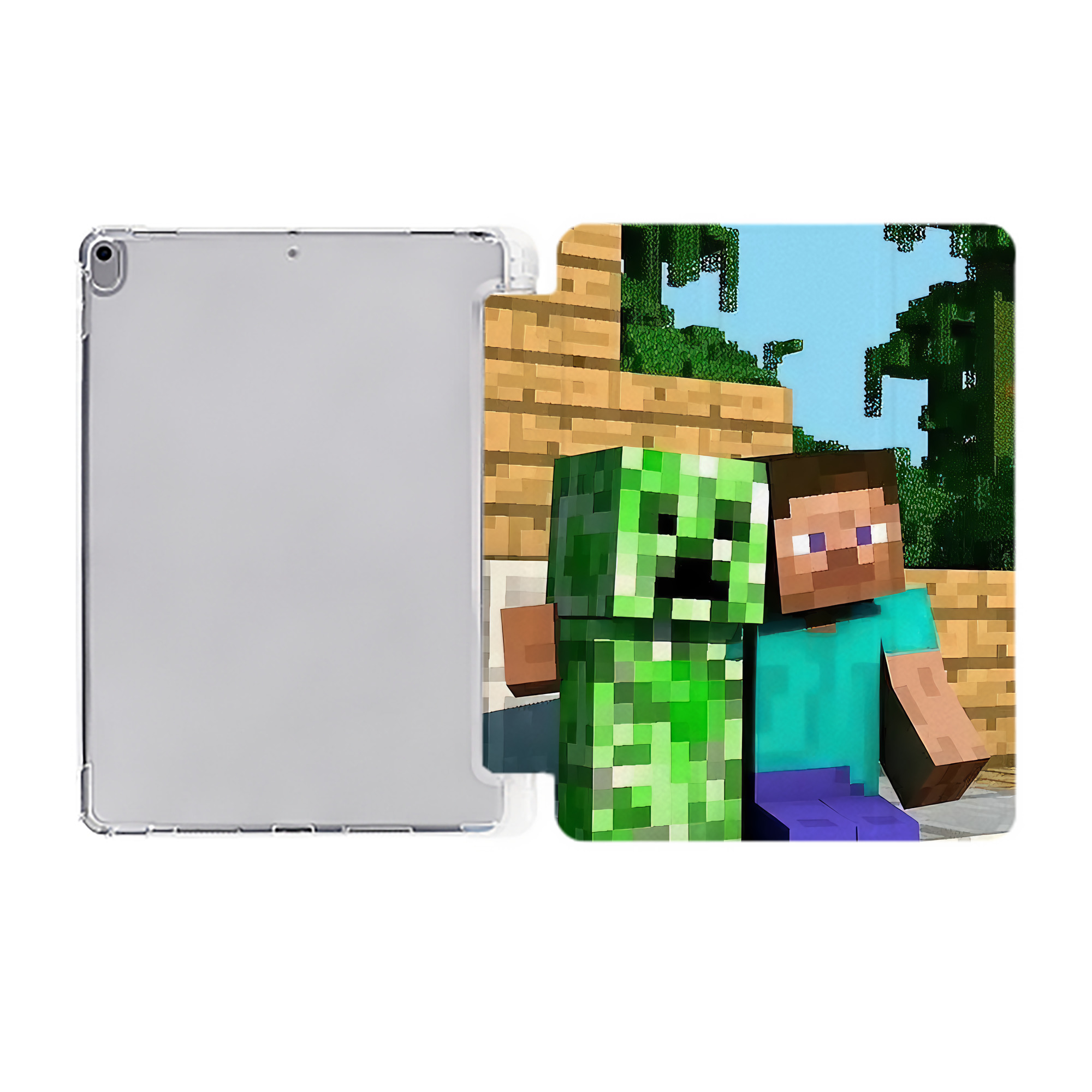 （画像用） マインクラフト ブロックの世界 Minecraft MC Block world IPad ケース ペン収納付き 三つ折りスタンド PUレザー×シリコン 対応機種9.5/10.5/10.9インチ